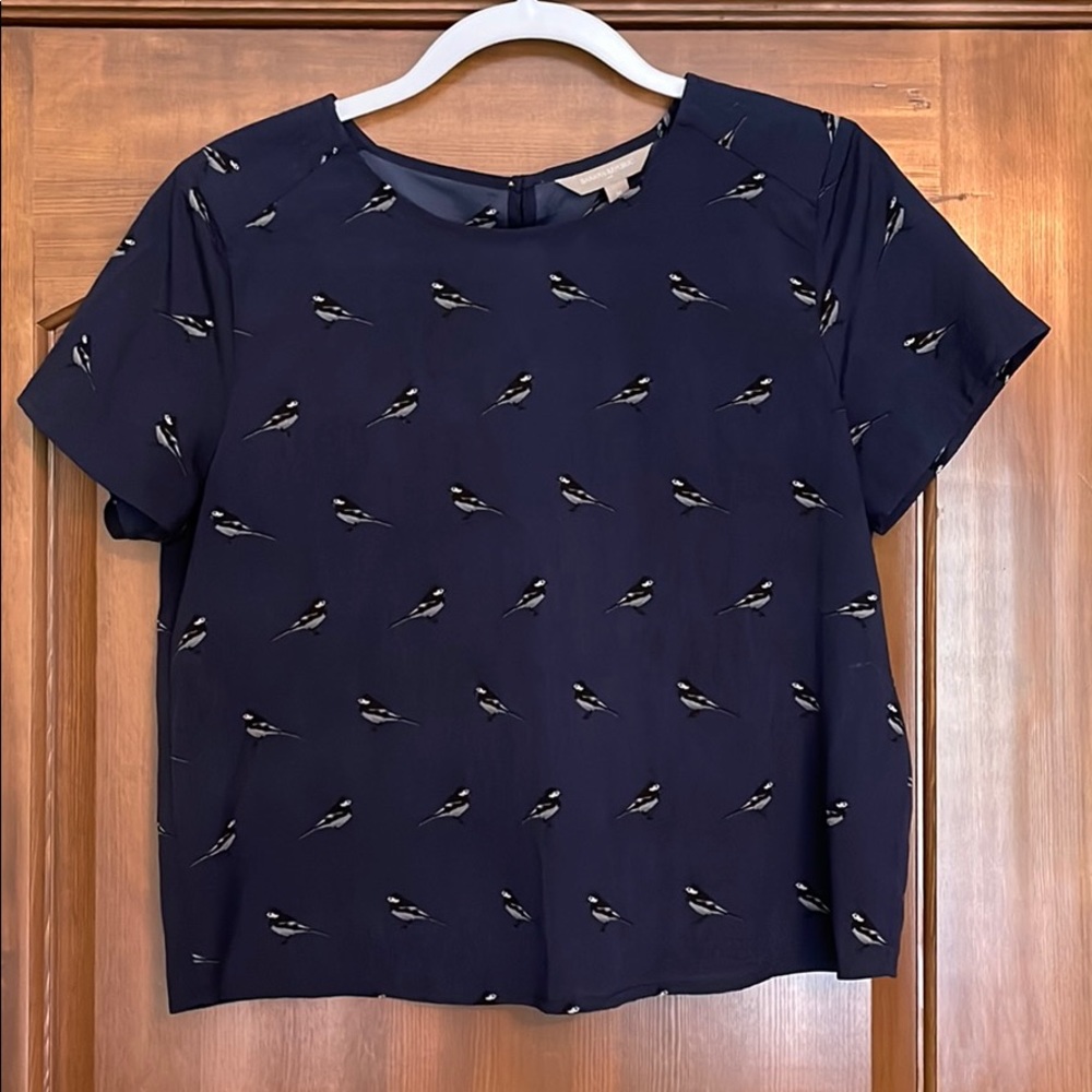 Navy top with bird pattern